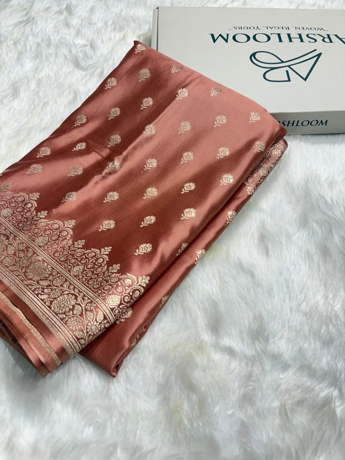 Banarasi Premium Mashru Silk Saree in Blush Copper Shade