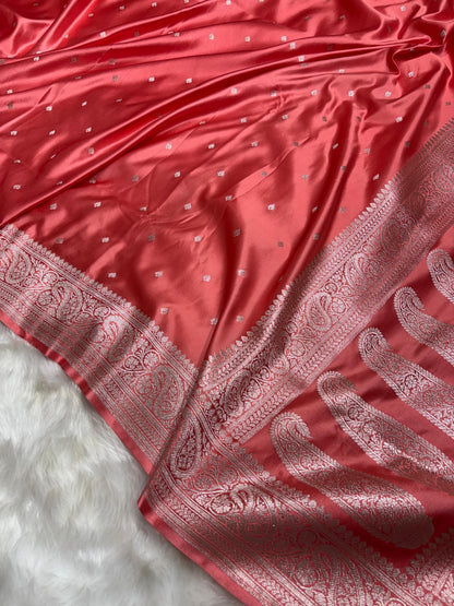 Blush Coral Booti Pattern Mashru Silk Saree