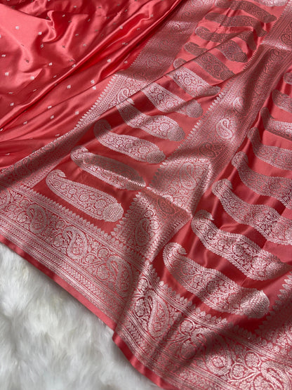Blush Coral Booti Pattern Mashru Silk Saree