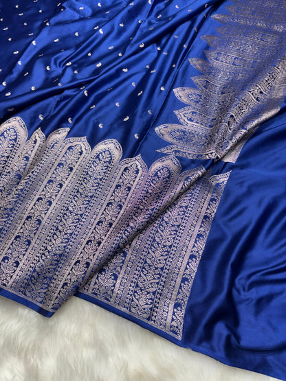 Premium Royal Blue Shade Skirt border Mashru Silk Saree