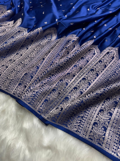 Premium Royal Blue Shade Skirt border Mashru Silk Saree