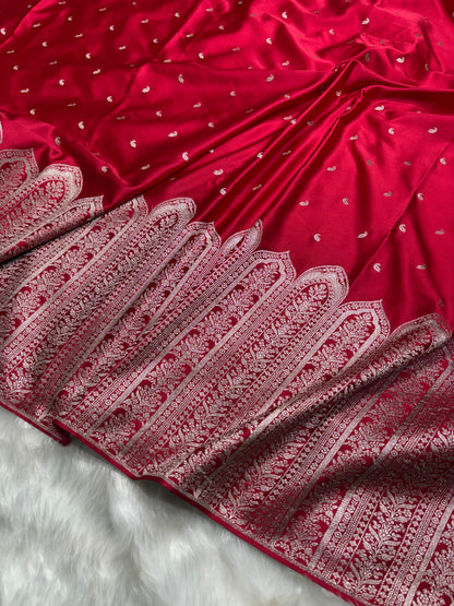 Premium Red Shade Skirt border Mashru Silk Saree