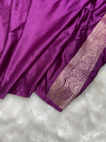Banarasi Wine Purple Shades Jaal Pattern Mashru Silk Saree