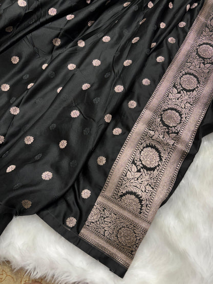 Contrast Deep Wine - Black Horizontal Strips With Motifs Banarasi Mashru Silk Saree