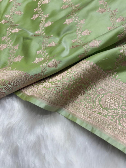 Olive Green Shades Cross Jaal Mashru Silk Saree