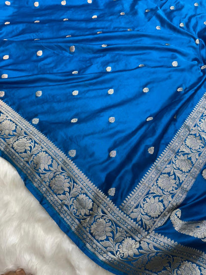Sapphire Blue Shades Banarasi Booti Mashru Silk Saree