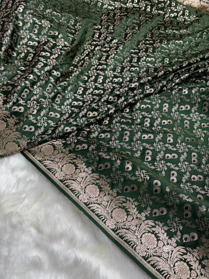 Bottle Green with Floral Border Minakari Brocade Mashru Silk Saree