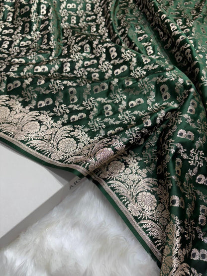 Bottle Green with Floral Border Minakari Brocade Mashru Silk Saree