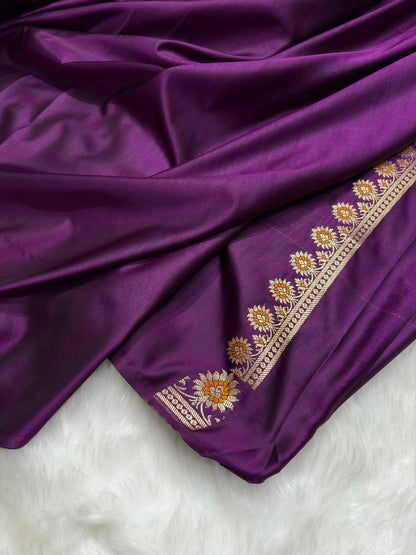 Banarasi Star Pattern with Unique Floral border Mashru Silk Saree in Purple Shades