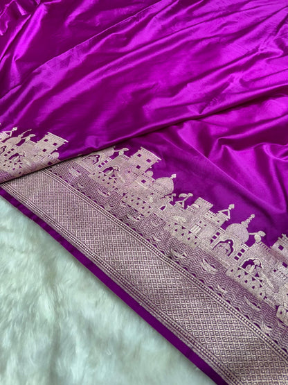 Banarasi Ghat Pattern Mashru Silk Saree In Purple Shades