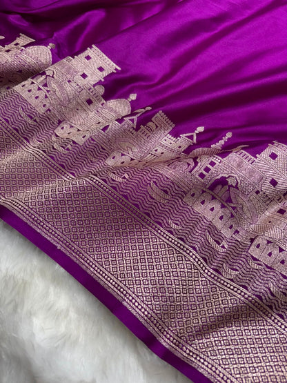Banarasi Ghat Pattern Mashru Silk Saree In Purple Shades