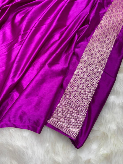 Banarasi Ghat Pattern Mashru Silk Saree In Purple Shades
