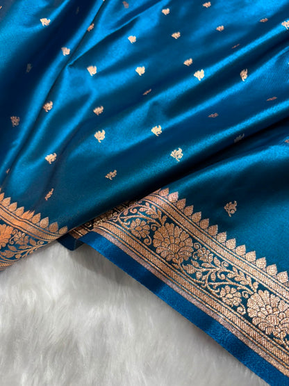 Banarasi Satin Silk Booti in German Blue Shades