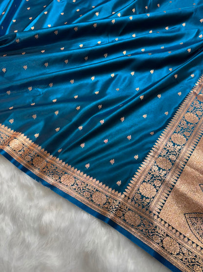 Banarasi Satin Silk Booti in German Blue Shades