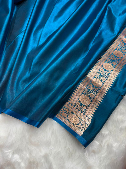 Banarasi Satin Silk Booti in German Blue Shades