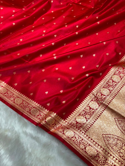 Banarasi Satin Silk Booti in Bridal Red Shades