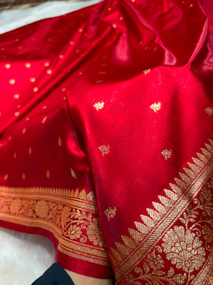 Banarasi Satin Silk Booti in Bridal Red Shades