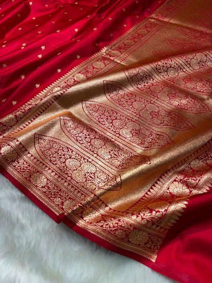 Banarasi Satin Silk Booti in Bridal Red Shades