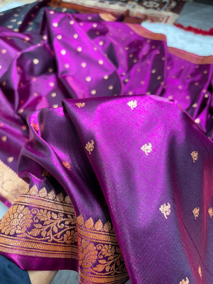 Banarasi Satin Silk Booti in Wine Shades