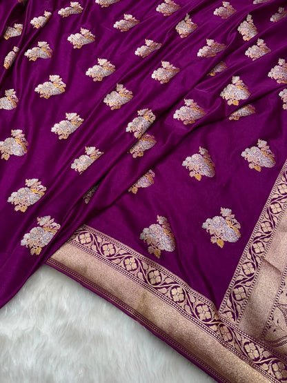 Purple Shades Floral Boota Mashru Silk Saree
