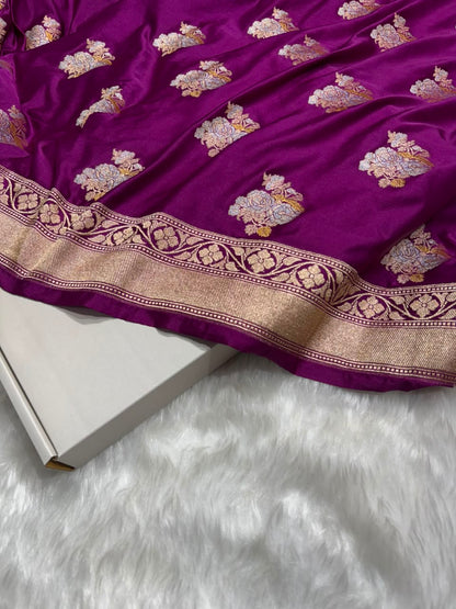 Purple Shades Floral Boota Mashru Silk Saree