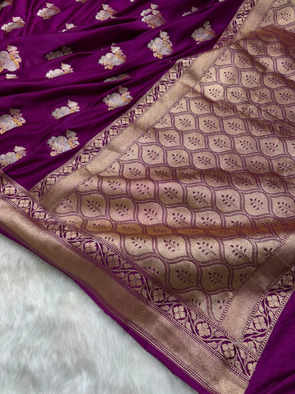Purple Shades Floral Boota Mashru Silk Saree