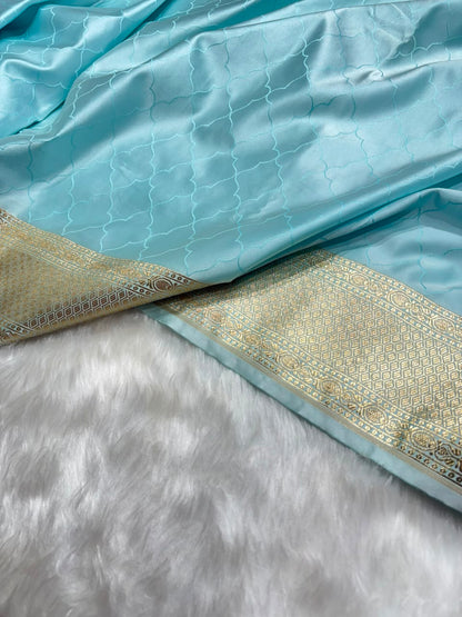 Sky Blue Shades Tanchoi Jaal Mashru Silk Saree