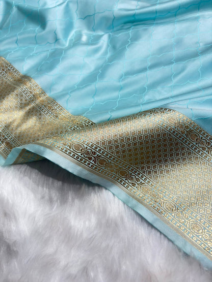 Sky Blue Shades Tanchoi Jaal Mashru Silk Saree