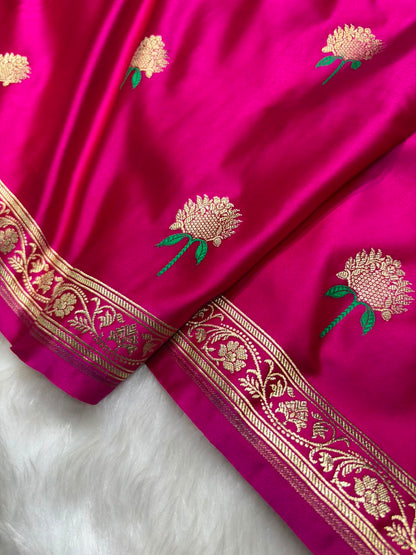 Floral Minakari Boota Mashru Silk Saree in Rani Shades