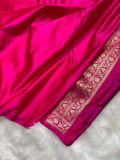 Floral Minakari Boota Mashru Silk Saree in Rani Shades