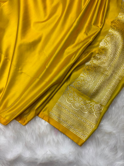 Mustard Shades Dot Booti Banarasi Mashru Silk Saree