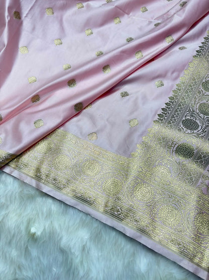 Baby Pink Shades Banarasi Boota Pattern Mashru Silk Saree