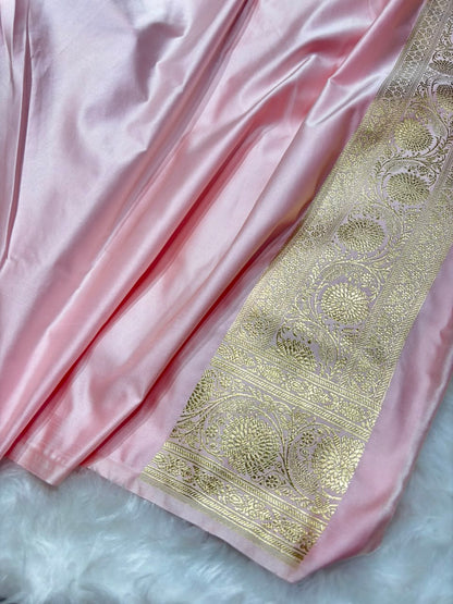 Baby Pink Shades Banarasi Boota Pattern Mashru Silk Saree