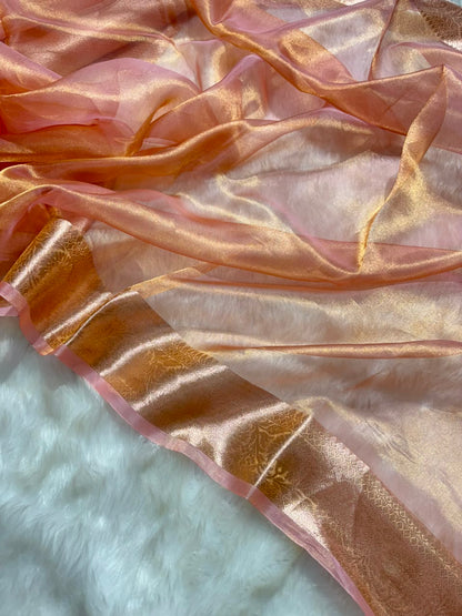 Rose Gold Pure Tissue Silk Saree with Brocade Blouse
