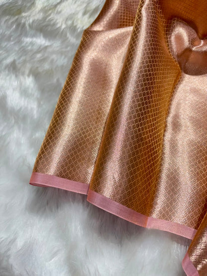 Rose Gold Pure Tissue Silk Saree with Brocade Blouse