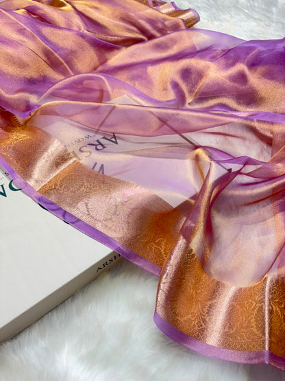 Lavender Lilac Pure Tissue Silk Saree with Brocade Blouse