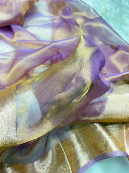 Lavender Lilac Pure Tissue Silk Saree with Brocade Blouse