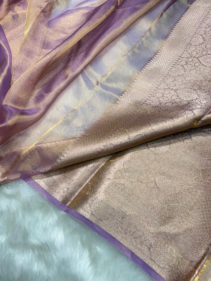 Lavender Lilac Pure Tissue Silk Saree with Brocade Blouse