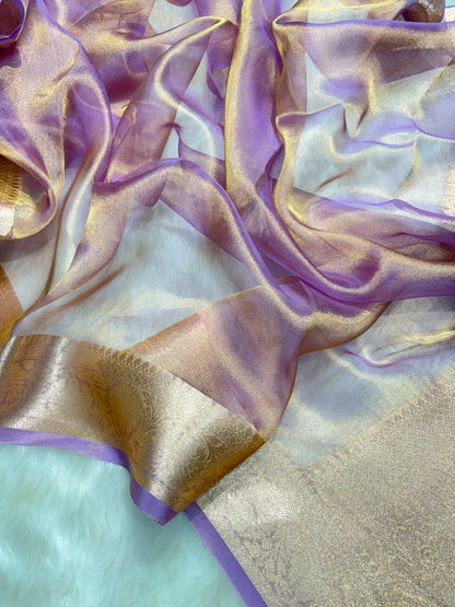 Lavender Lilac Pure Tissue Silk Saree with Brocade Blouse