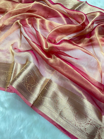Magenta Pure Tissue Silk Saree with Brocade Blouse