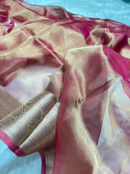 Magenta Pure Tissue Silk Saree with Brocade Blouse