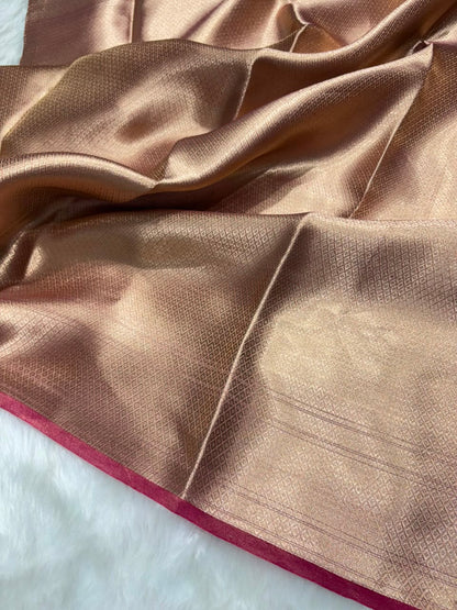 Magenta Pure Tissue Silk Saree with Brocade Blouse