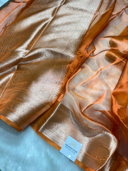 Orange Pure Tissue Silk Saree with Brocade Blouse