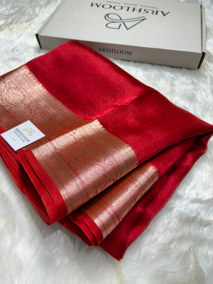Red Pure Tissue Silk Saree with Brocade Blouse