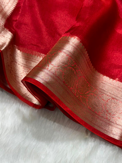 Red Pure Tissue Silk Saree with Brocade Blouse