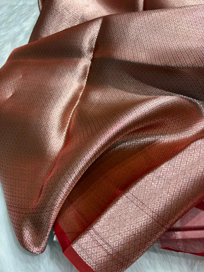 Red Pure Tissue Silk Saree with Brocade Blouse