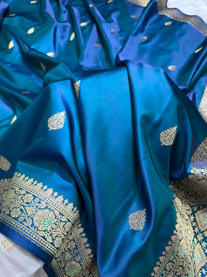 Peacock Shades Floral Booti Mashru Silk Saree