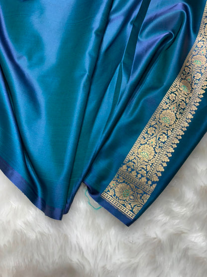 Peacock Shades Floral Booti Mashru Silk Saree