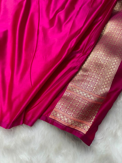 Banarasi Minakari Floral Pattern Mashru Silk Saree in Fuchsia Rani Shades
