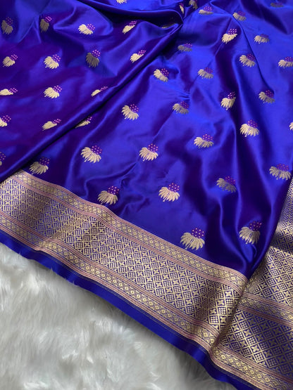 Banarasi Minakari Floral Pattern Mashru Silk Saree in Royal Purple Shades